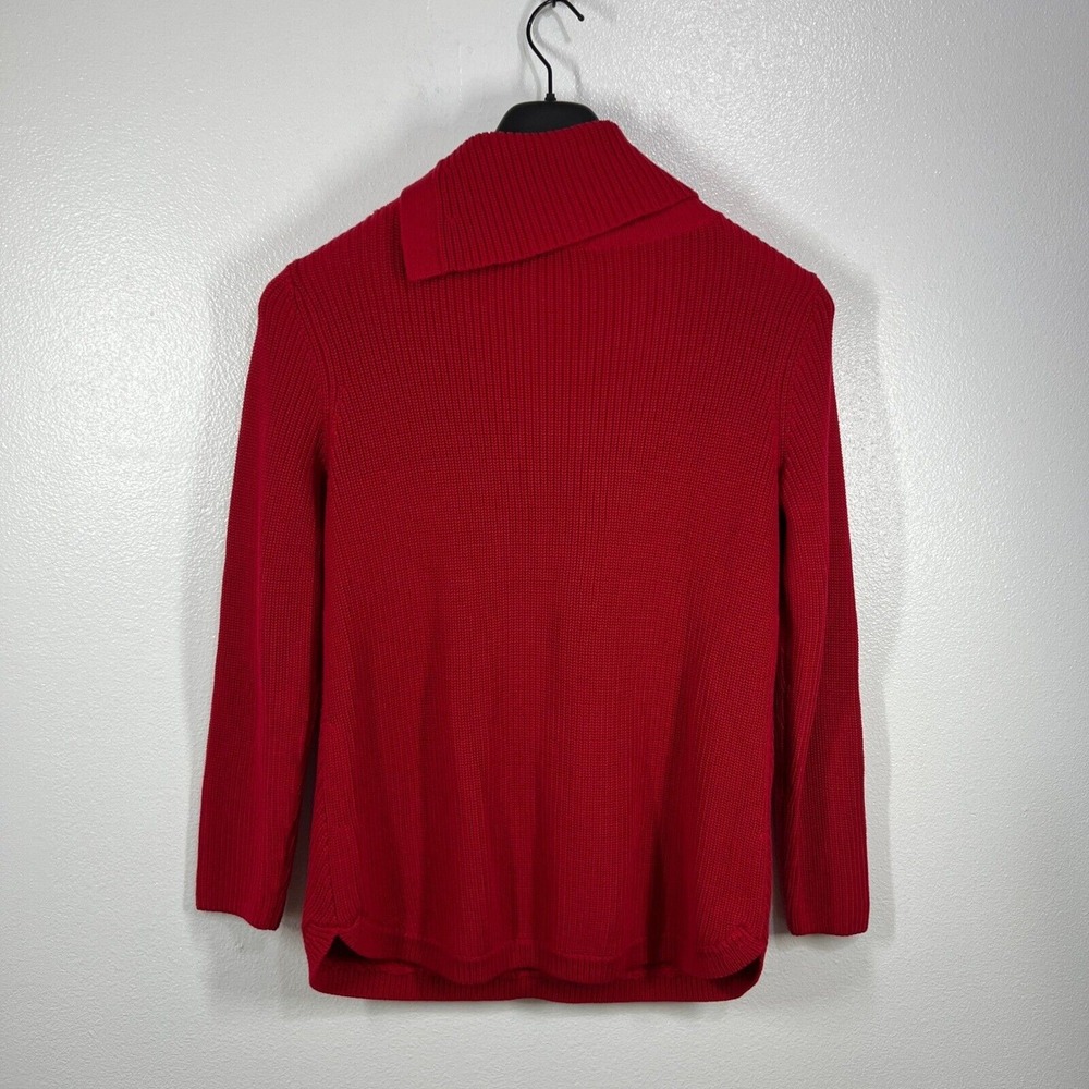 Talbots Red Cotton Blend Ribbed Knit Sweater Medium Cowl Neck Knit Pullover‎ Top - Picture 2 of 12